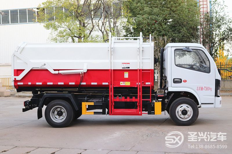 國六-東風(fēng)福瑞卡5方側(cè)裝掛桶垃圾車